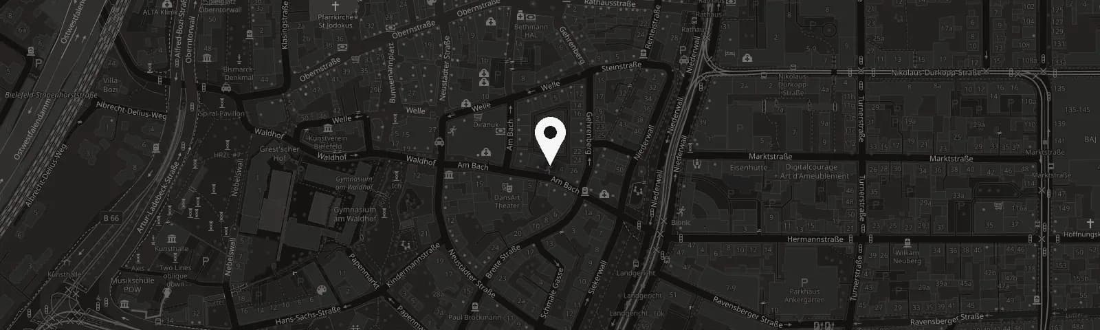 Karte mit dem Standort des Barbershop Sauer, Am Bach 6, 33602 Bielefeld
